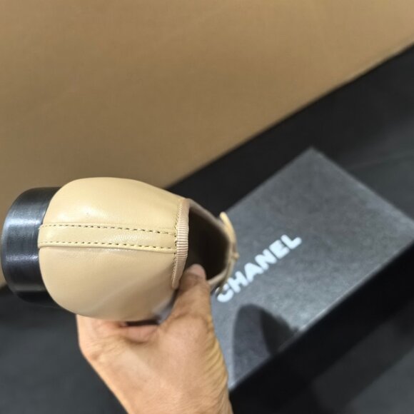 CHANEL Beige Lambskin Cap Toe Ballerina Flats - Picture 9 of 13